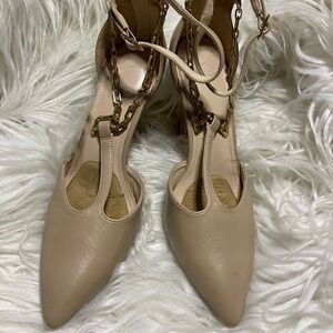 Elegant Beige Chain Strap Women's Shoes